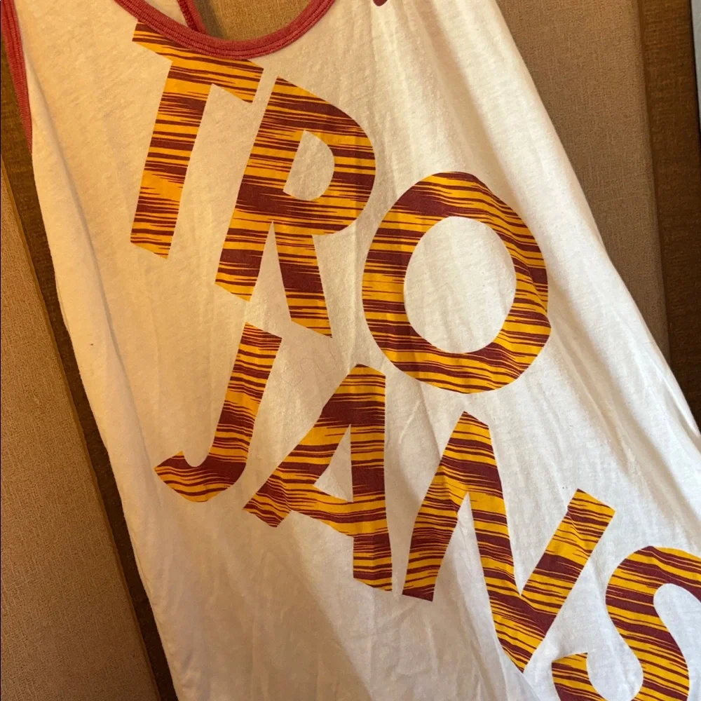FINAL MARKDOWN Nike White Tank Top with Red and Gold Trojans Design large